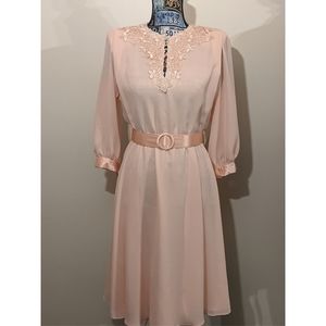 Vintage Ursula of Switzerland Petite Peach Chiffon Dress